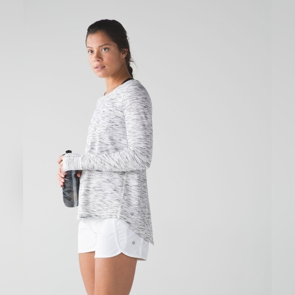 Lululemon Shirt Size 6 Gray Beat The Heat Long Sleeve Tiger Space Dye Open Back - Picture 3 of 7
